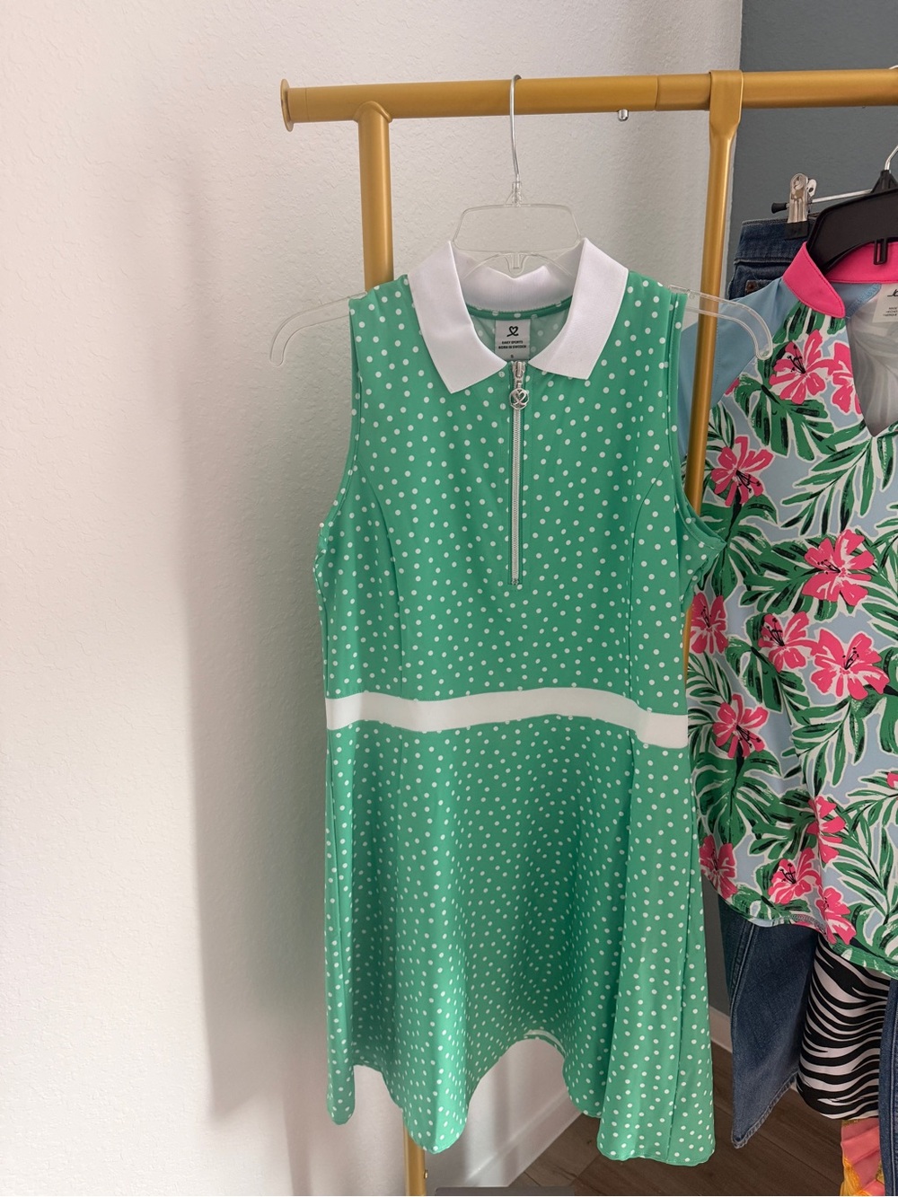 Daily Sports Green Polka Dot Polo Dress with White Collar